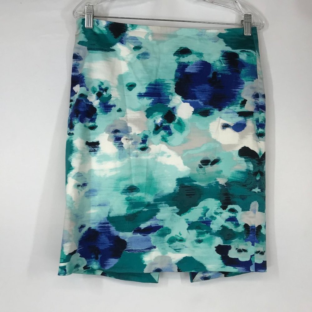 White House Black Market Blue and Green Floral Skirt